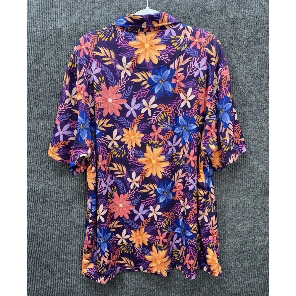 Royal and Awesome Golf Polo Shirt Sz 2XL Purple Floral Performance Wrinkle Free - Picture 3 of 9